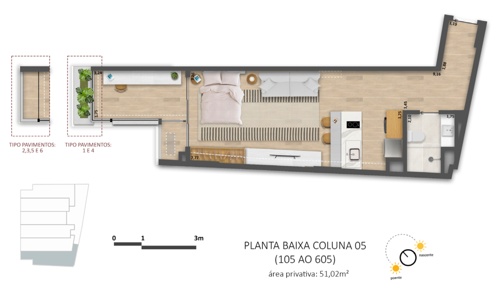 Planta 04 - 1 dorm 51,02m - studio