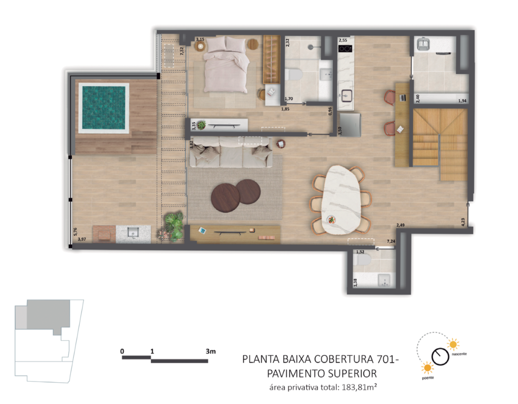 Planta 07 - 3 dorm 183,81m - cobertura duplex - superior