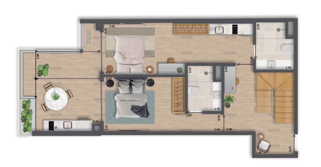 Planta 06 - 3 dorm 183,81m - cobertura duplex - inferior