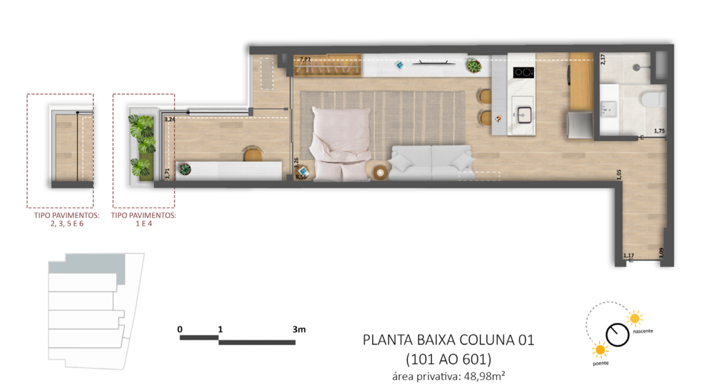 Planta 03 - 1 dorm 48,98m - studio