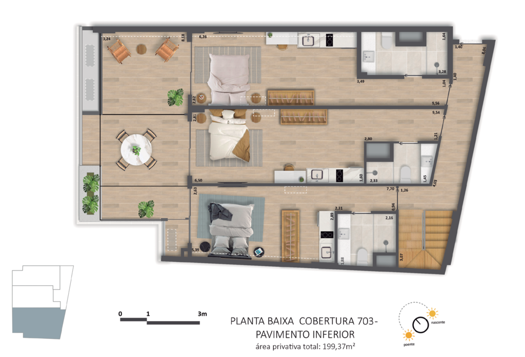 Planta 10 - 3 dorm 199,37m - cobertura duplex - inferior