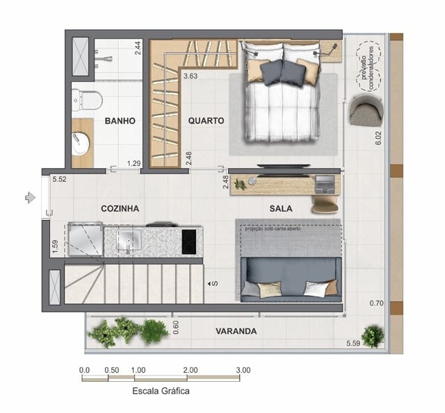 Planta 15 - 1 dorm 77,55m - cobertura duplex - inferior