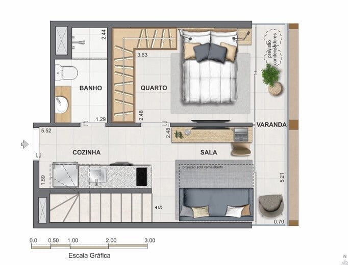 Planta 11 - 1 dorm 67,85m - cobertura duplex - inferior