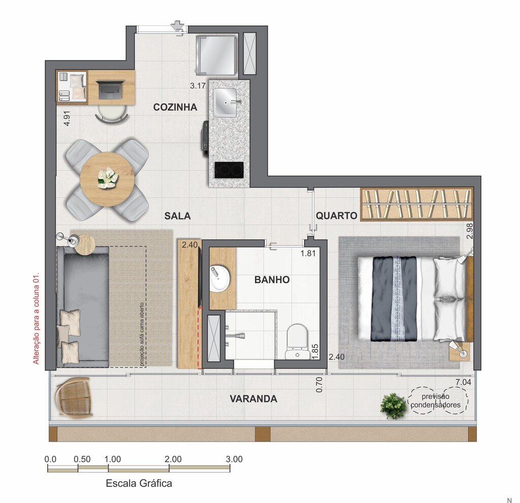 Planta 02 - 1 dorm 38,08m