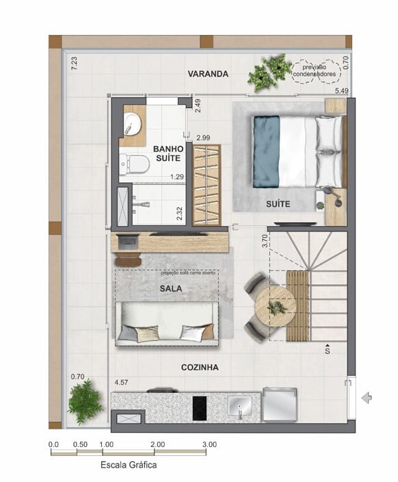 Planta 19 - 1 dorm 82,58m - cobertura duplex - inferior