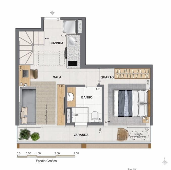 Planta 13 - 1 dorm 74,88m - cobertura duplex - inferior