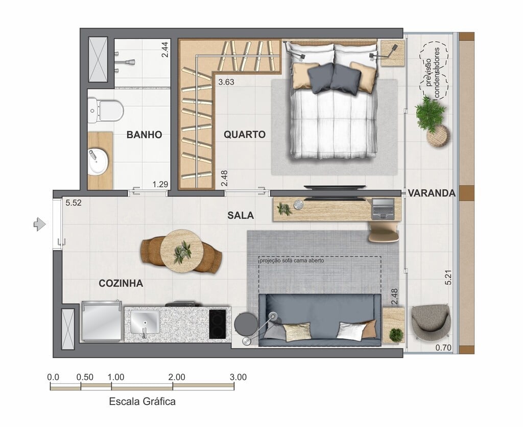 Planta 01 - 1 dorm 34,20m