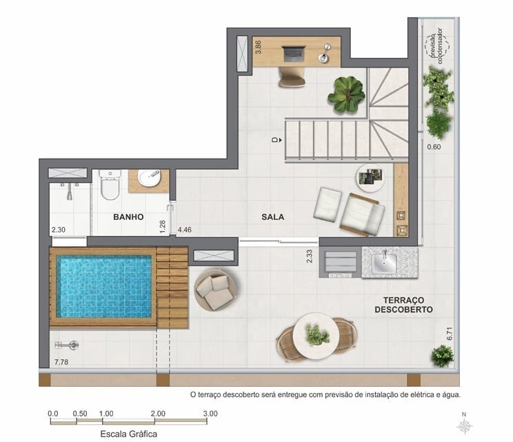 Planta 22 - 1 dorm 87,56m - cobertura duplex - superior