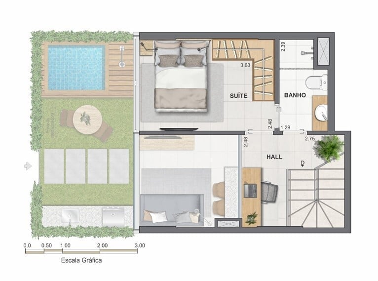 Planta 10 - 2 dorm 65,44m - garden - superior