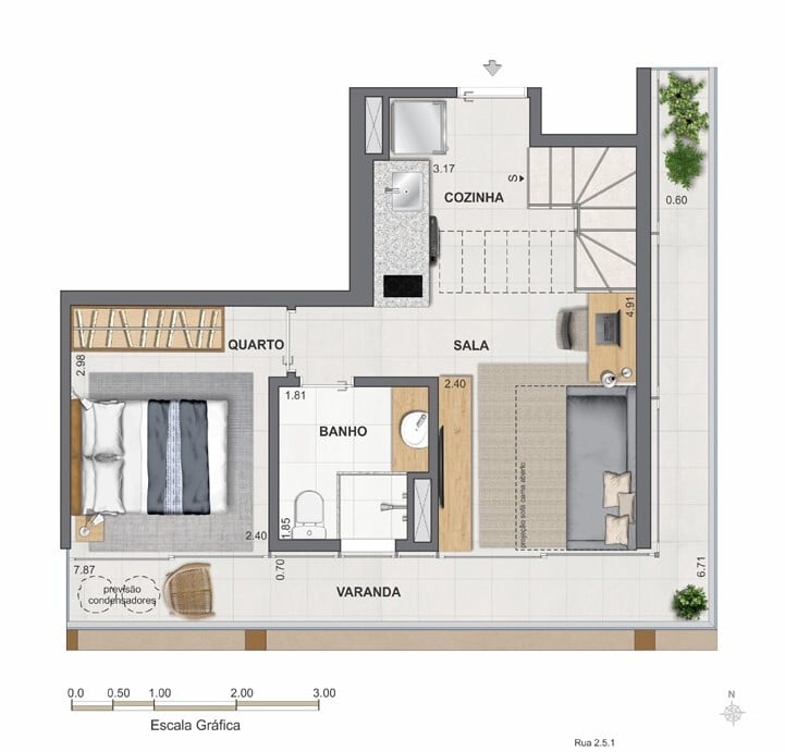 Planta 21 - 1 dorm 87,56m - cobertura duplex - inferior