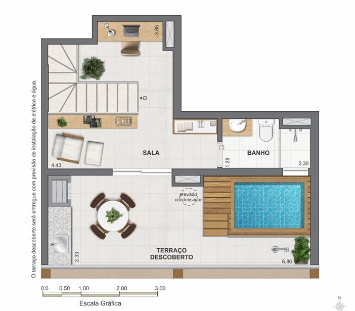 Planta 14 - 1 dorm 74,88m - cobertura duplex - superior