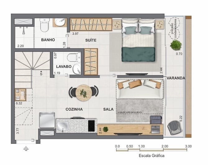 Planta 17 - 1 dorm 77,83m - duplex - inferior