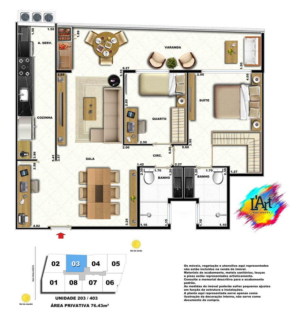 Planta 04 - 2 dorm 76 43m