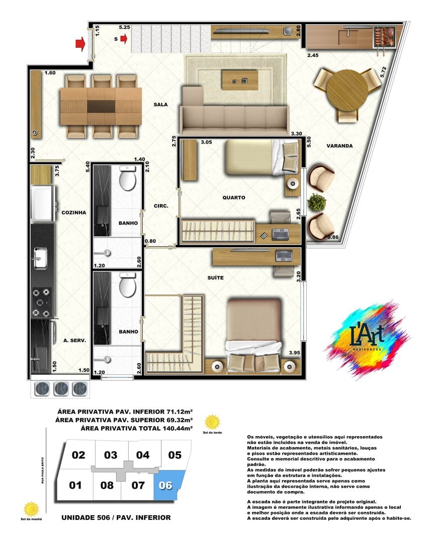 Planta 13 - 2 dorm 140 44m - cobertura duplex - inferior