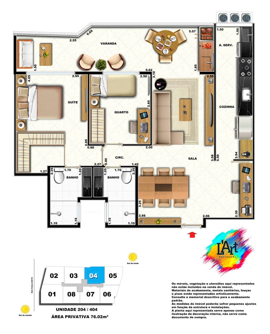 Planta 03 - 2 dorm 76 12m