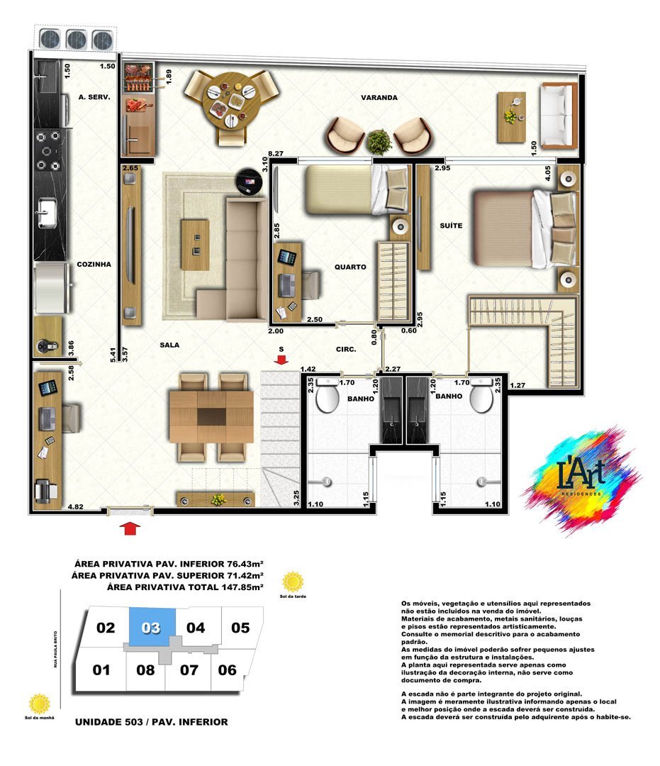 Planta 15 - 2 dorm 147 85m - cobertura duplex - inferior