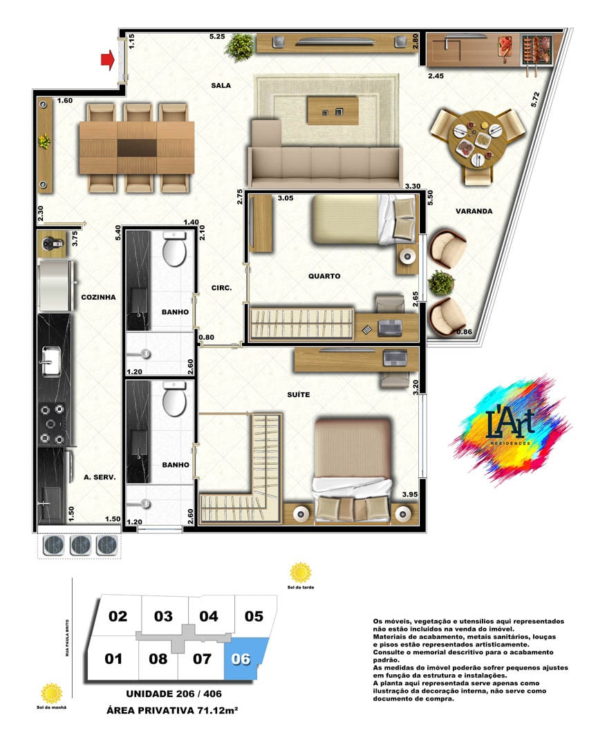 Planta 01 - 2 dorm 71 12m