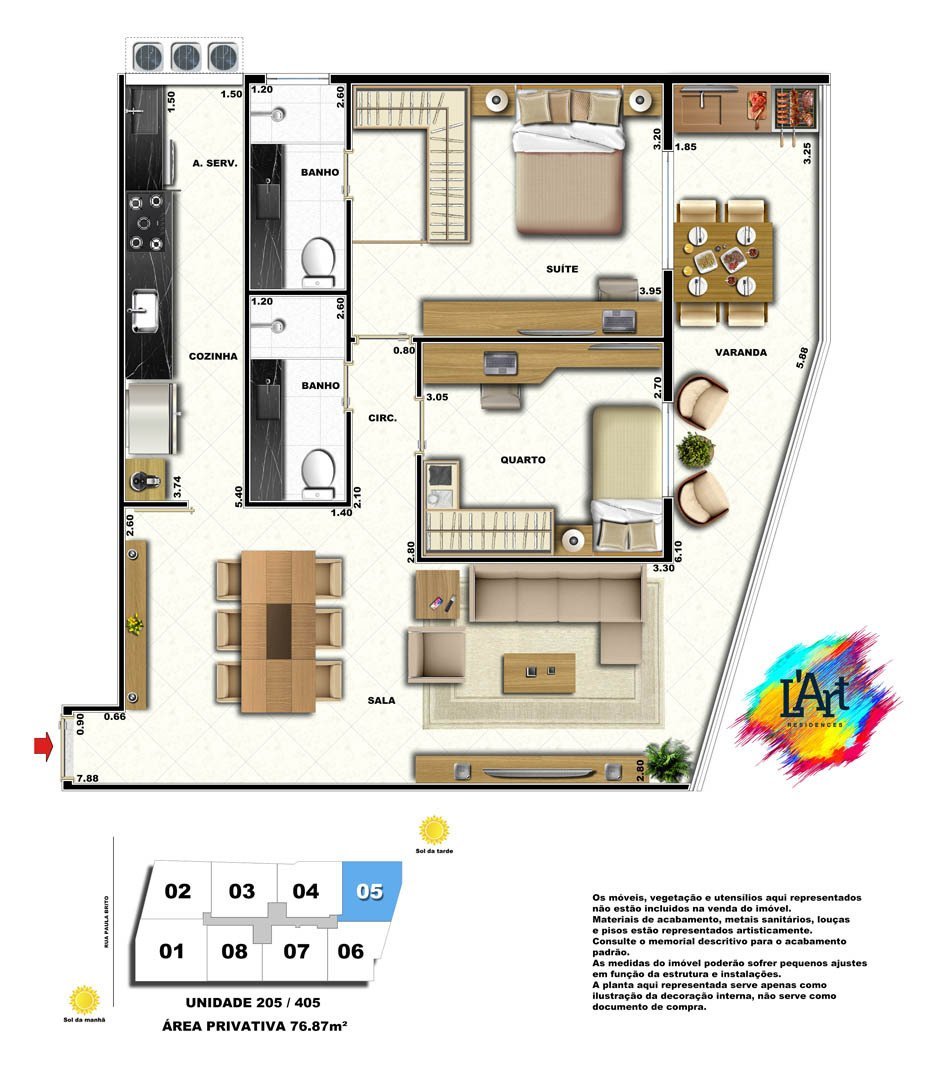 Planta 05 - 2 dorm 76 87m