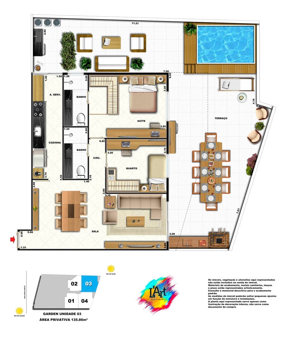 Planta 12 - 2 dorm 135 86m - garden