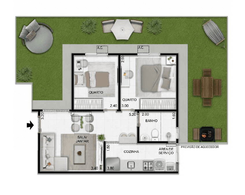 Planta 02 - 2 dorm 42,22m - garden