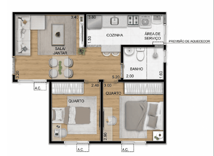 Planta 04 - 2 dorm 42,22m