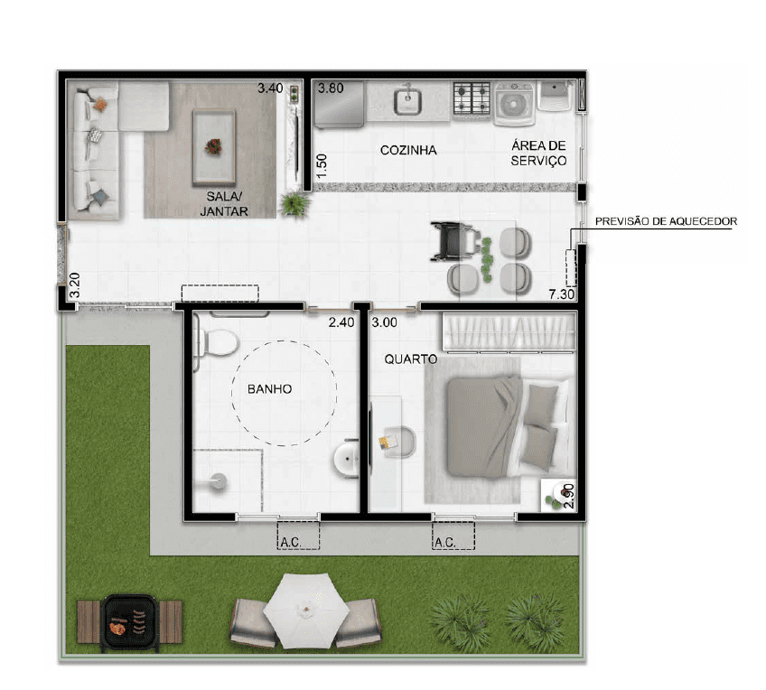 Planta 01 - 1 dorm 42,22m - garden