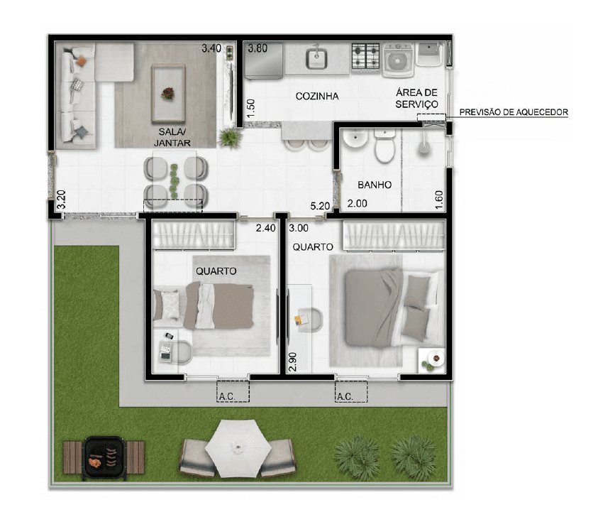 Planta 03 - 2 dorm 42,22m - garden