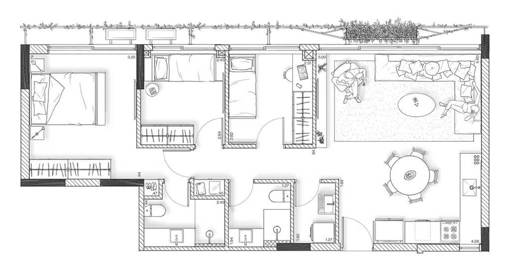 Planta 02 - 3 dorm 80m