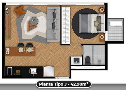 Planta 02 - 1 dorm 42 90m