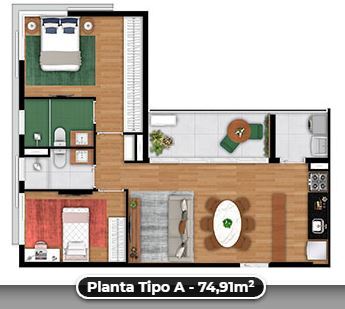 Planta 06 - 2 dorm 74 91m