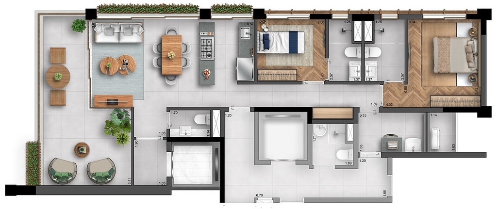 Planta 01 - 2 dorm 105m