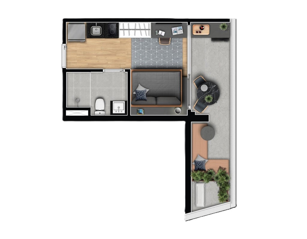 Planta 02 - 1 dorm 28,94m - studio