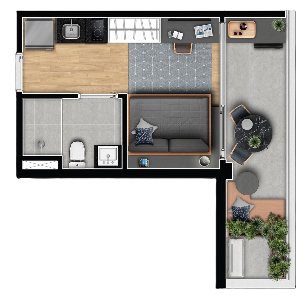 Planta 01 - 1 dorm 26,93m - studio