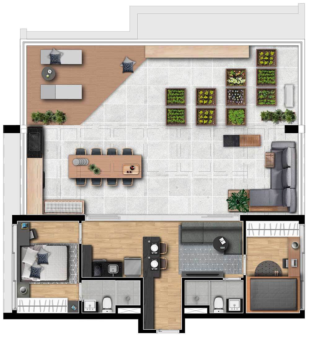 Planta 06 - 1 dorm 130,71m - garden