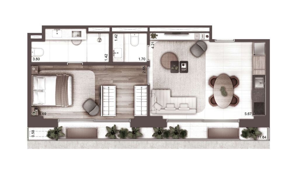 Planta 05 - 1 dorm 63m