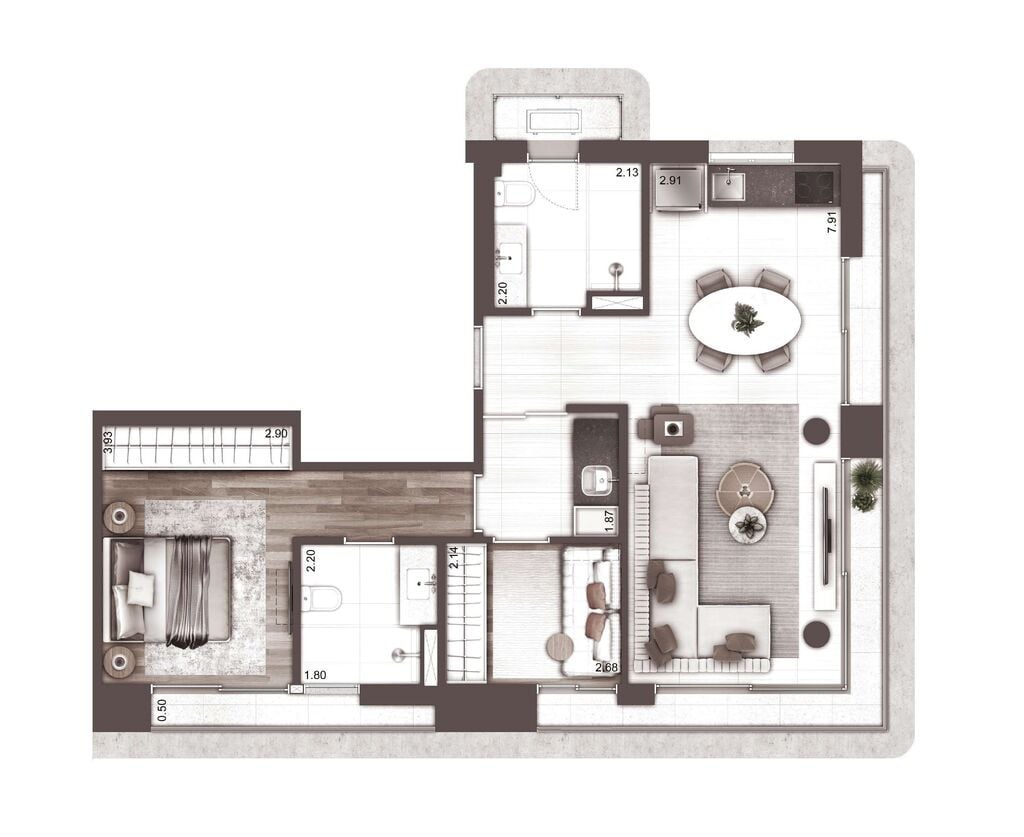 Planta 07 - 2 dorm 83m