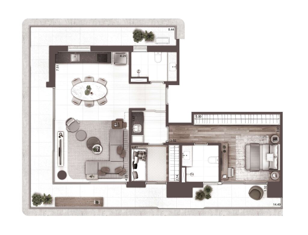 Planta 11 - 2 dorm 123m - garden