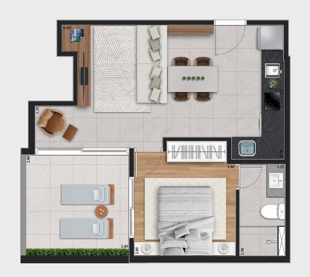 Planta 07 - 1 dorm 46,39m