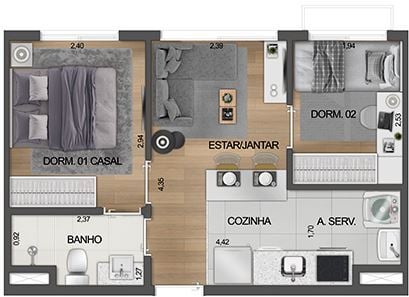 Planta 03 - 2 dorm 33m