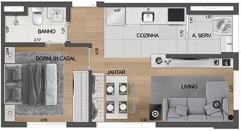 Planta 01 - 1 dorm 33m