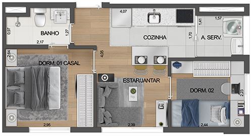 Planta 04 - 2 dorm 33m