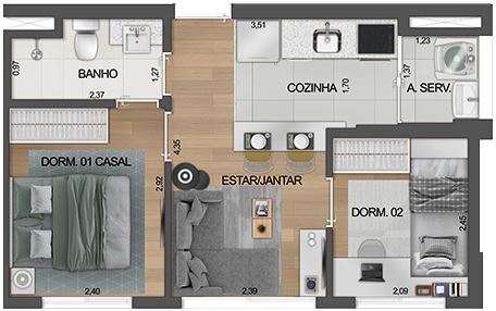 Planta 02 - 2 dorm 33m