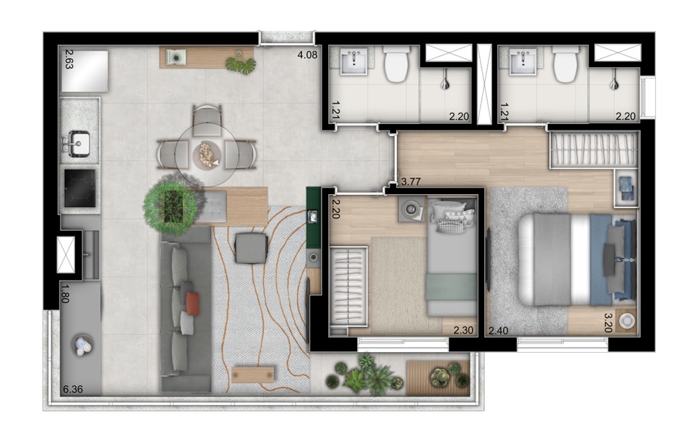 Planta 03 - 2 dorm 51 78m