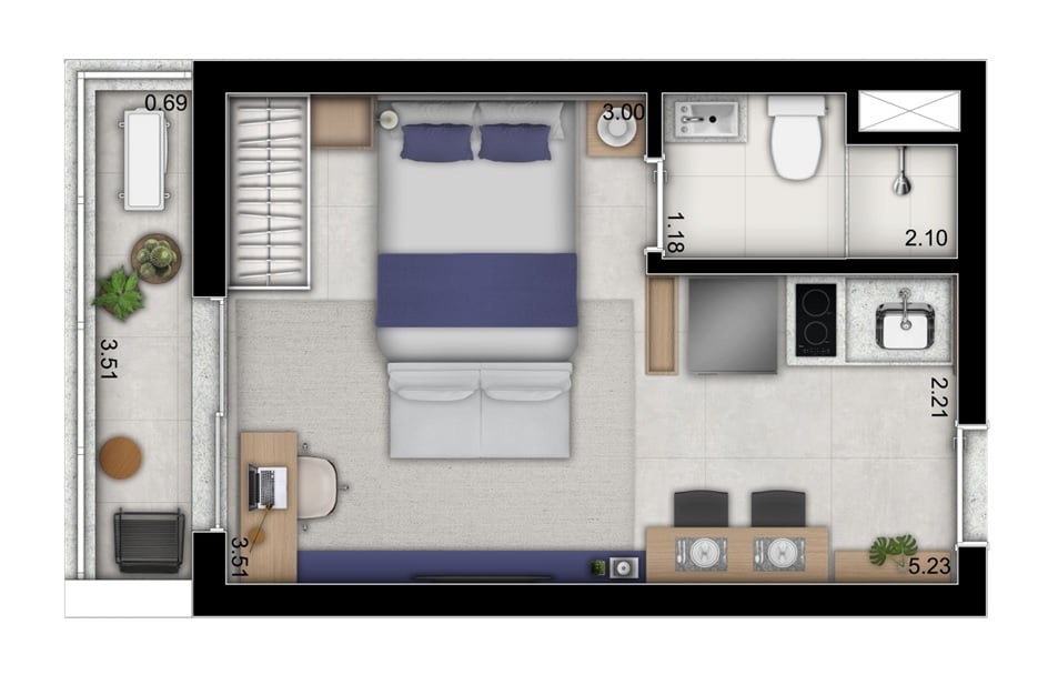 Planta 01 - 1 dorm 24 36m - studio