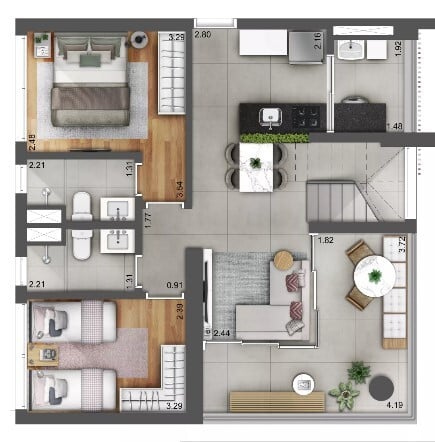 Planta 07 - 2 dorm 125m - duplex inferior