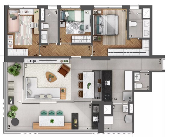 Planta 03 - 3 dorm 111m