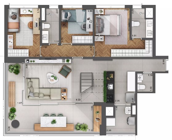 Planta 10 - 3 dorm 202m - duplex inferior