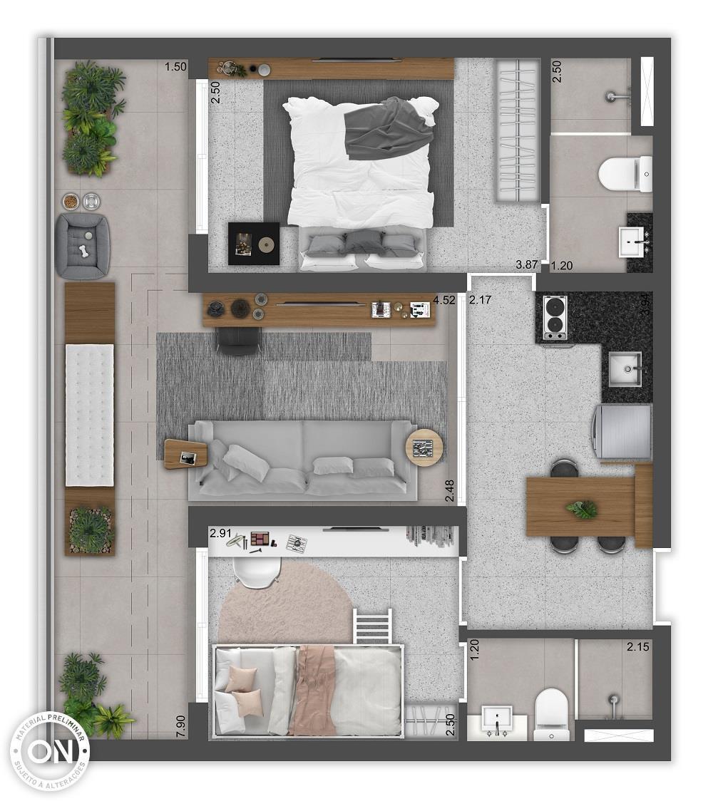 Planta 08 - 2 dorm 50m