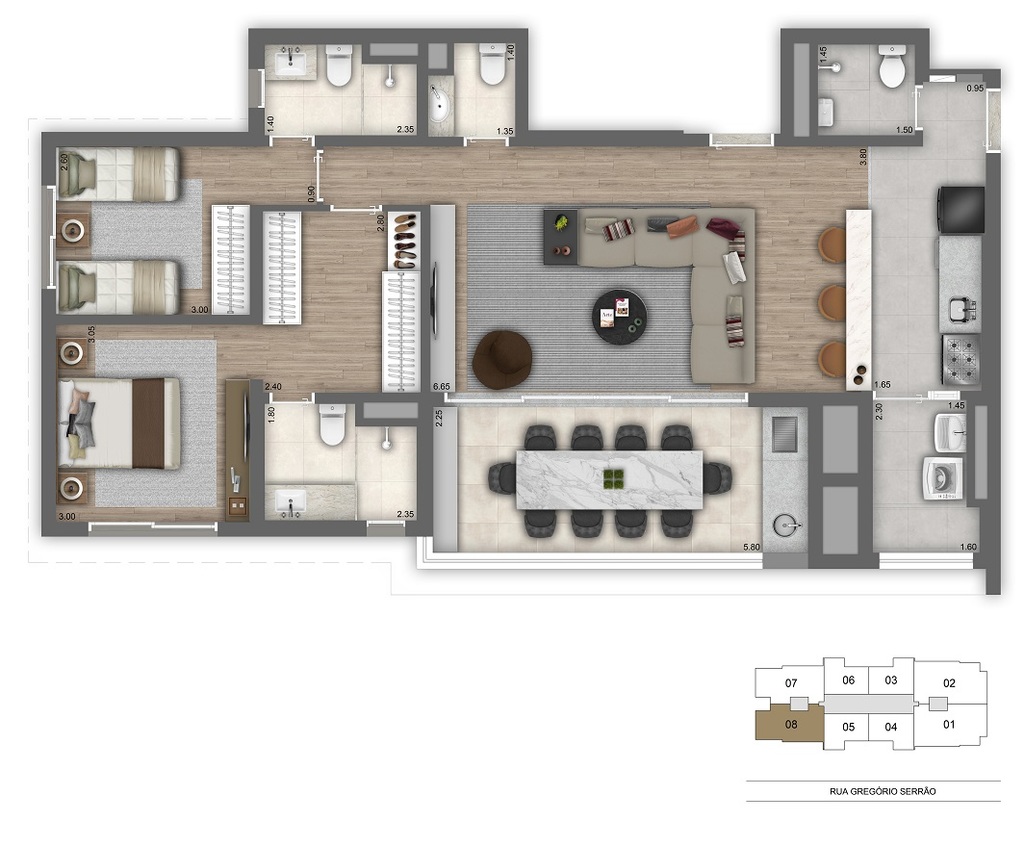 Planta 04 - 2 dorm 104m - opo