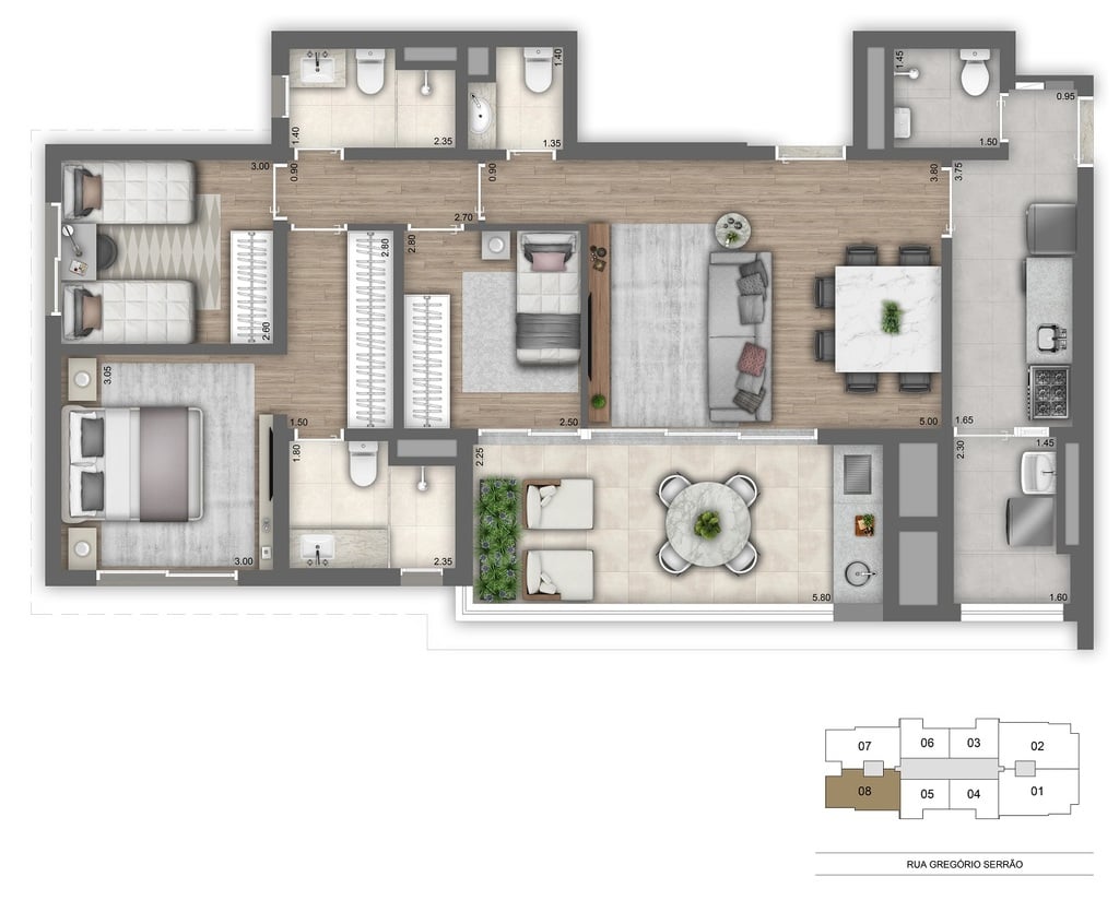 Planta 03 - 3 dorm 104m